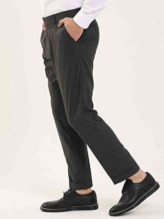 Dufy Koyu Gri Erkek Slim Fit Çizgili Klasik Pantolon - 97615