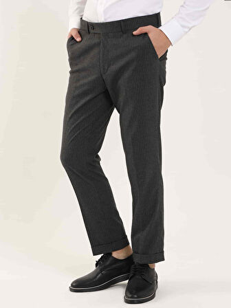 Dufy Koyu Gri Erkek Slim Fit Çizgili Klasik Pantolon - 97615
