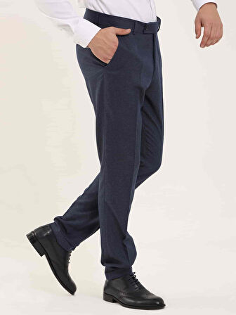 Dufy Lacivert Erkek Slim Fit Melanj Desenli Klasik Pantolon - 97641