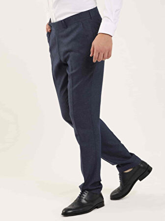 Dufy Lacivert Erkek Slim Fit Melanj Desenli Klasik Pantolon - 97641
