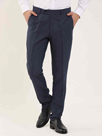 Dufy Lacivert Erkek Slim Fit Melanj Desenli Klasik Pantolon - 97641