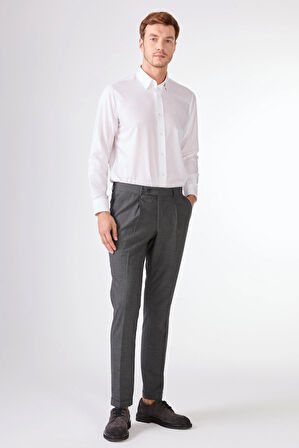 Dufy Lacivert Erkek Slim Fit Melanj Desenli Klasik Pantolon - 97648