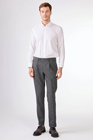 Dufy Lacivert Erkek Slim Fit Melanj Desenli Klasik Pantolon - 97648