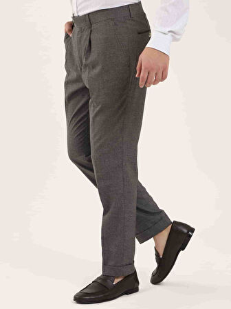 Dufy Kahverengi Erkek Slim Fit Melanj Desenli Klasik Pantolon - 97655