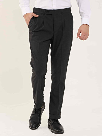 Dufy Antrasit Erkek Slim Fit Melanj Desenli Klasik Pantolon - 97662