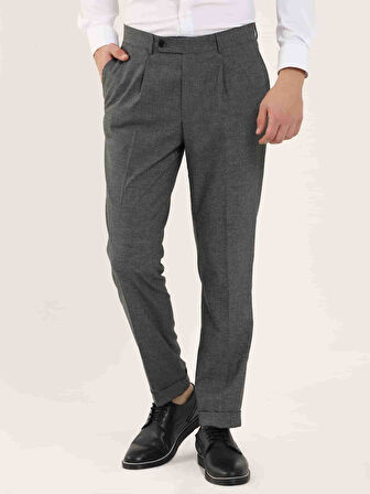 Dufy Gri Erkek Slim Fit Melanj Desenli Klasik Pantolon - 97669