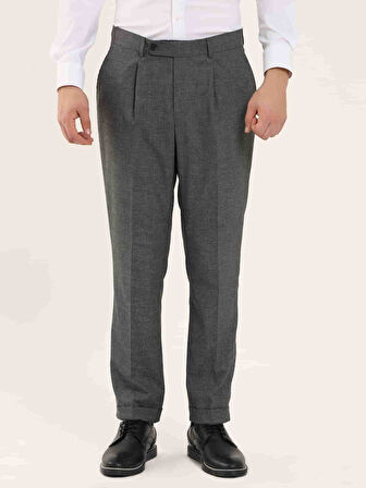 Dufy Gri Erkek Slim Fit Melanj Desenli Klasik Pantolon - 97669