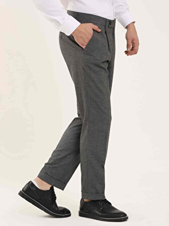 Dufy Gri Erkek Slim Fit Melanj Desenli Klasik Pantolon - 97669