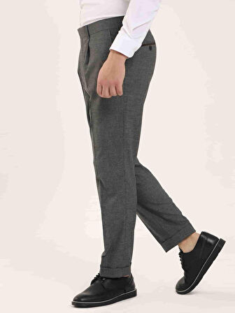 Dufy Gri Erkek Slim Fit Melanj Desenli Klasik Pantolon - 97669