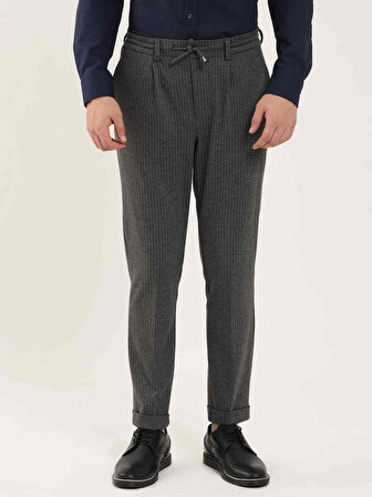 Dufy Koyu Gri Erkek Slim Fit Çizgili Klasik Pantolon - 97683