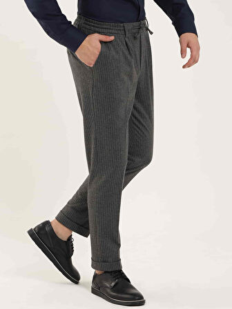 Dufy Koyu Gri Erkek Slim Fit Çizgili Klasik Pantolon - 97683