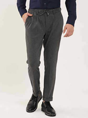 Dufy Koyu Gri Erkek Slim Fit Çizgili Klasik Pantolon - 97683