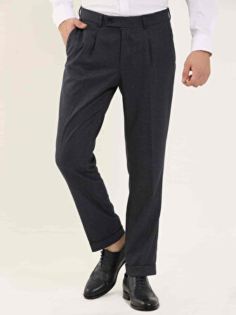 Dufy Lacivert Erkek Slim Fit Balıksırtı Desenli Klasik Pantolon - 97704