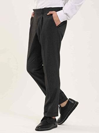 Dufy Antrasit Erkek Slim Fit Balıksırtı Desenli Klasik Pantolon - 97711