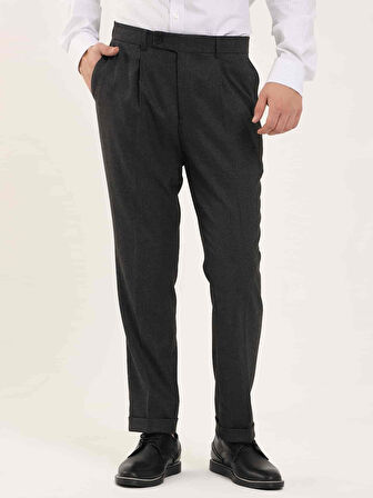 Dufy Antrasit Erkek Slim Fit Balıksırtı Desenli Klasik Pantolon - 97711