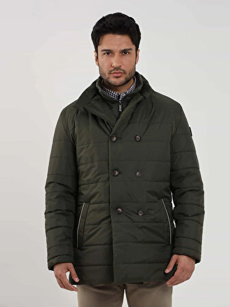 Dufy Haki Erkek Regular Fit Düz Kapüşonlu Şişme Mont - 97792