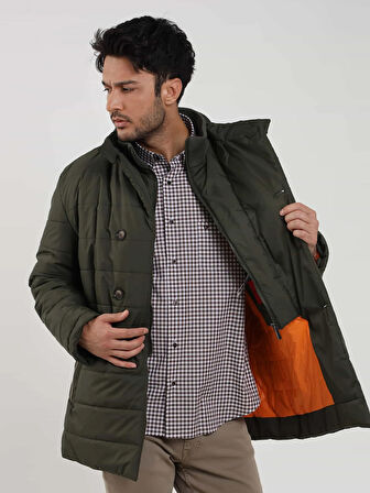 Dufy Haki Erkek Regular Fit Düz Kapüşonlu Şişme Mont - 97792