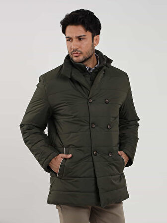 Dufy Haki Erkek Regular Fit Düz Kapüşonlu Şişme Mont - 97792