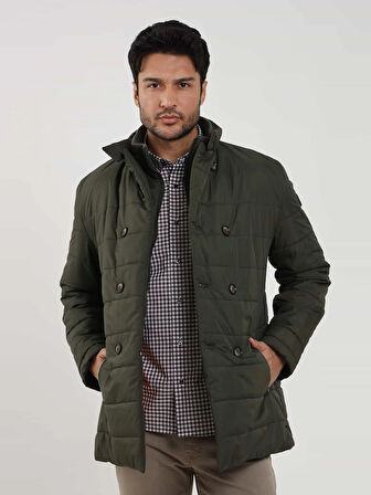 Dufy Haki Erkek Regular Fit Düz Kapüşonlu Şişme Mont - 97792