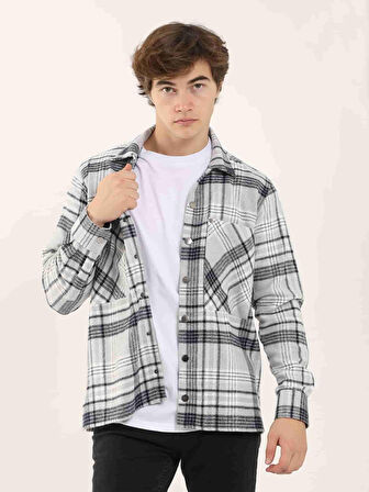 Dufy Gri Erkek Regular Fit Ekose Desenli Klasik Yaka Uzun Kol Oduncu Gömlek - 97861