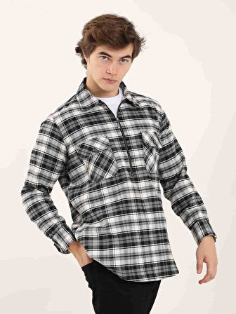 Dufy Gri Erkek Regular Fit Ekose Desenli Klasik Yaka Uzun Kol Oduncu Gömlek - 97891