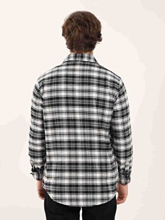Dufy Gri Erkek Regular Fit Ekose Desenli Klasik Yaka Uzun Kol Oduncu Gömlek - 97891