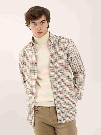 Dufy Kiremit Erkek Regular Fit Kareli Düğmeli Yaka Uzun Kol Oduncu Gömlek - 97896