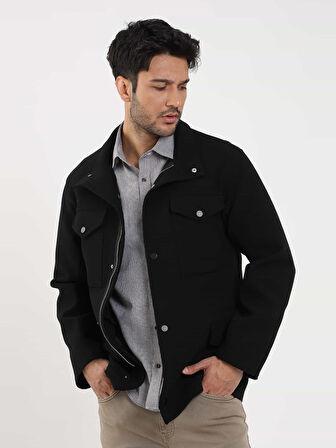 Dufy Siyah Erkek Regular Fit Düz Casual Dik Yaka Mont - 98150