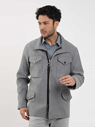 Dufy Gri Erkek Regular Fit Düz Casual Dik Yaka Mont - 98155