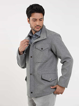Dufy Gri Erkek Regular Fit Düz Casual Dik Yaka Mont - 98155