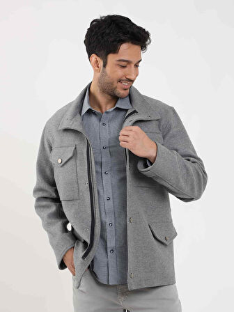 Dufy Gri Erkek Regular Fit Düz Casual Dik Yaka Mont - 98155