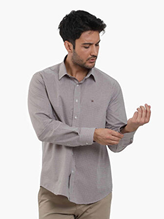 Dufy Kahverengi Erkek Regular Fit Pitikare Desenli Düğmeli Yaka Uzun Kol Gömlek - 98369