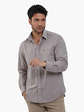 Dufy Kahverengi Erkek Regular Fit Pitikare Desenli Düğmeli Yaka Uzun Kol Gömlek - 98369