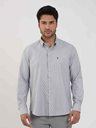 Dufy Siyah Erkek Regular Fit Desenli Düğmeli Yaka Uzun Kol Gömlek - 99474