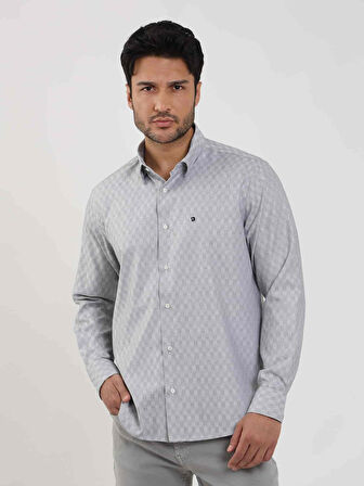 Dufy Siyah Erkek Regular Fit Desenli Düğmeli Yaka Uzun Kol Gömlek - 99474