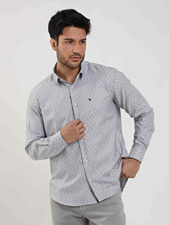 Dufy Siyah Erkek Regular Fit Desenli Düğmeli Yaka Uzun Kol Gömlek - 99474