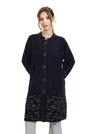 Yeni Sezon 2023/2024 Orta Yaş Kadın Düğmeli Lurex Angel Desen Triko Örgü Uzun Anne Hırka 8165