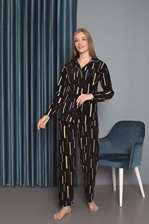 Yeni Sezon Sonbahar/Kış Kadın Welsoft Polar Düğmeli Çizgili Kalın Pijama Takımı 33001