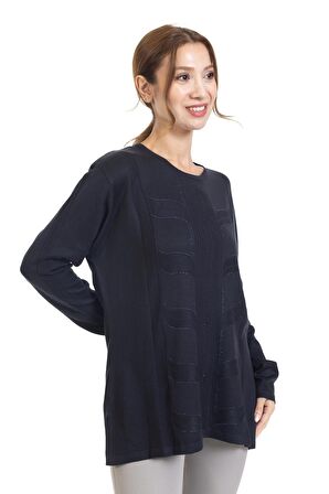 Yüksek Kalite Kadın Orta Yaş ve Üzeri Taş İşlemeli Triko Örgü Likralı Anne Bluz Kazak 23912