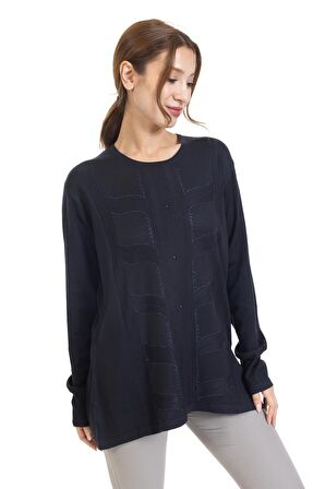 Yüksek Kalite Kadın Orta Yaş ve Üzeri Taş İşlemeli Triko Örgü Likralı Anne Bluz Kazak 23912