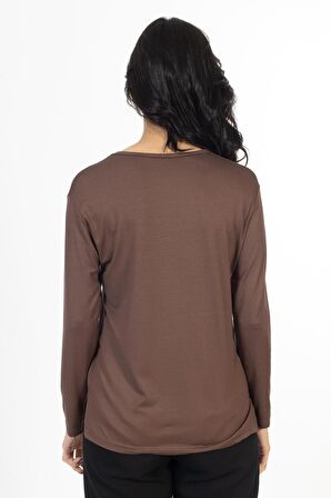 Yeni Model Taş İşlemeli Yuvarlak Yaka Likralı Anne Penye Bluz 6435