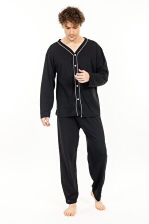 Erkek Boydan Düğmeli Yüksel Kalite Pamuk Pijama Takımı 16511