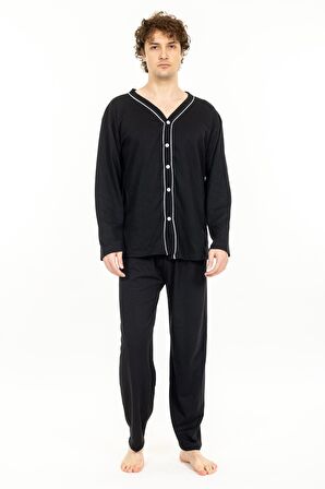 Erkek Boydan Düğmeli Yüksel Kalite Pamuk Pijama Takımı 16511