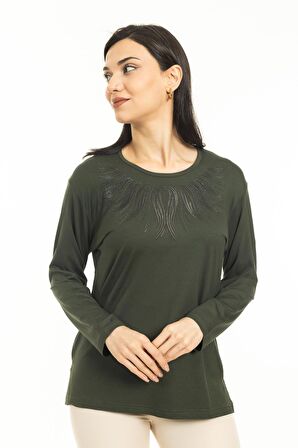 Yeni Sezon Kadın Orta Yaş ve Üzeri Yeni Desen Likralı Anne Penye Bluz 30510