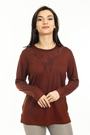 Yeni Sezon Kadın Orta Yaş ve Üzeri Yeni Desen Triko Yaka Likralı Anne Penye Bluz 30520