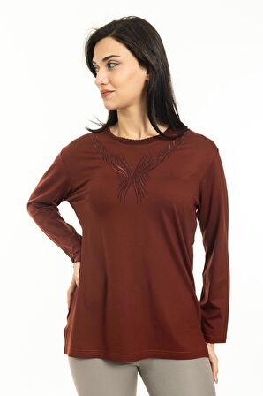 Yeni Sezon Kadın Orta Yaş ve Üzeri Yeni Desen Triko Yaka Likralı Anne Penye Bluz 30520