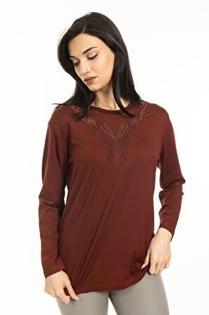 Yeni Sezon Kadın Orta Yaş ve Üzeri Yeni Desen Triko Yaka Likralı Anne Penye Bluz 30520