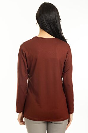 Yeni Sezon Kadın Orta Yaş ve Üzeri Yeni Desen Yuvarlak Yaka Likralı Anne Penye Bluz 30530