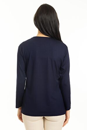 Yeni Sezon Kadın Orta Yaş ve Üzeri Yeni Desen Yuvarlak Yaka Likralı Anne Penye Bluz 30530