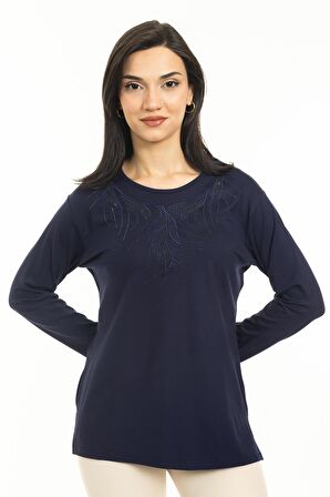 Yeni Sezon Kadın Orta Yaş ve Üzeri Yeni Model Yuvarlak Yaka Likralı Anne Penye Bluz 30540